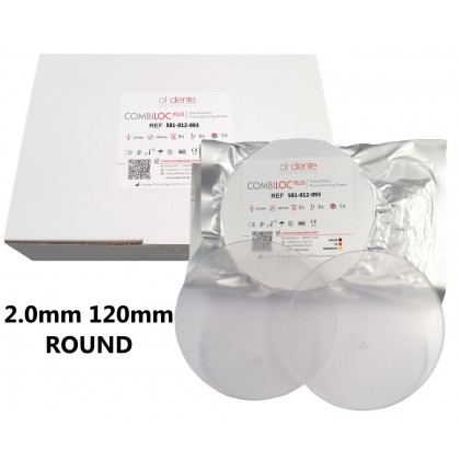 Aldente Combiloc Plus Dual Layer (Hard / Soft) Splint Material - 2.0mm - Round 120mm - Clear - Pack 10 (581-012-093)